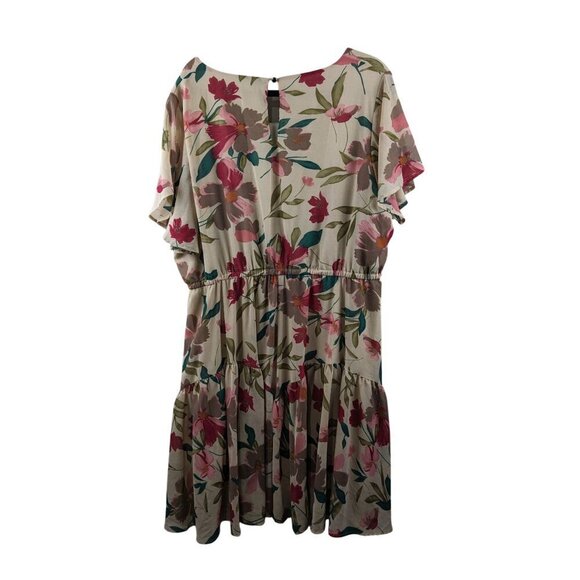 Floral Midi Dress With Elastic Waist Short Sleeves & Back Button Closure Size 18 - Picture 2 of 6